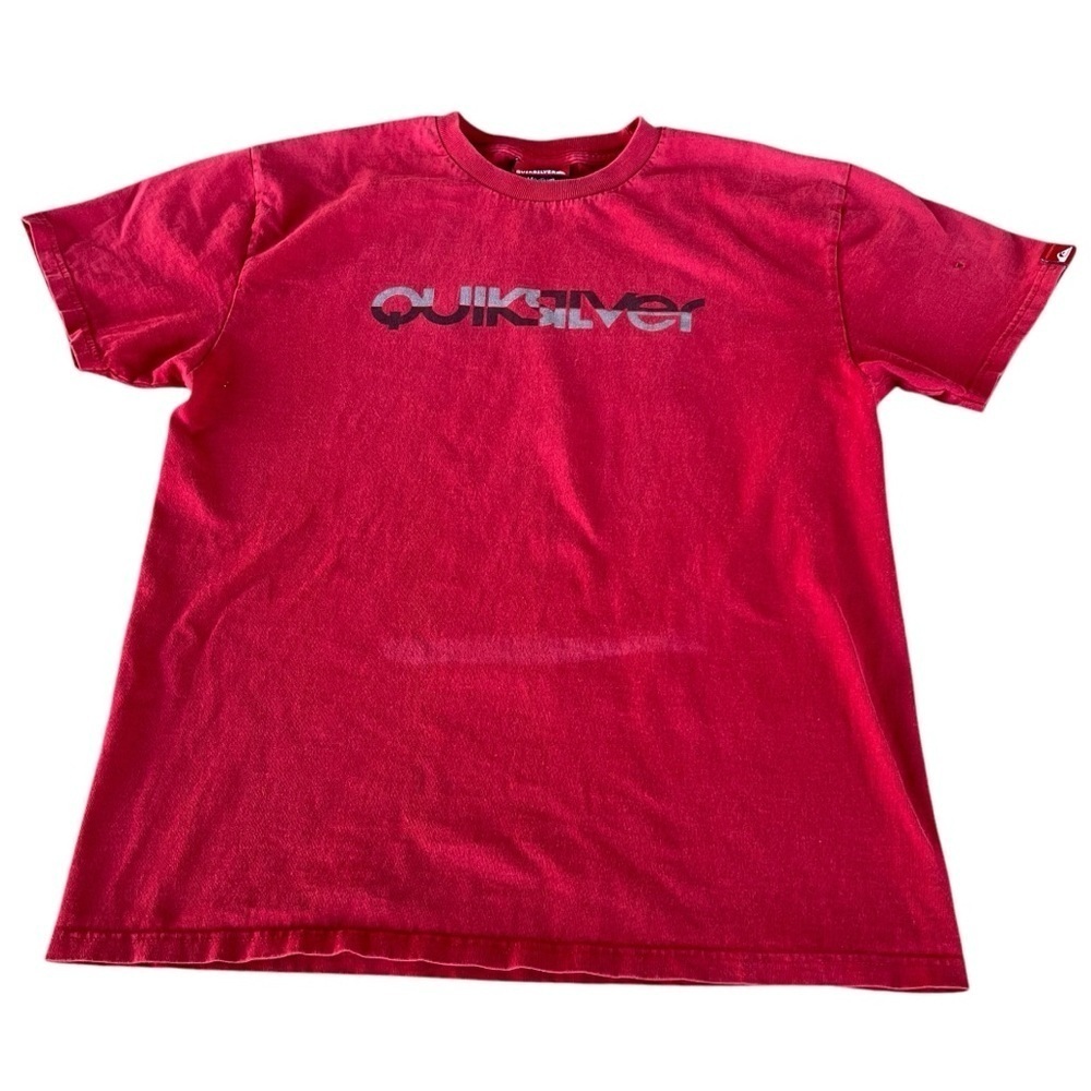 Vintage Quicksilver Logo Shirt Men Med Red Worn Faded Skater Thrashed Grunge Y2K